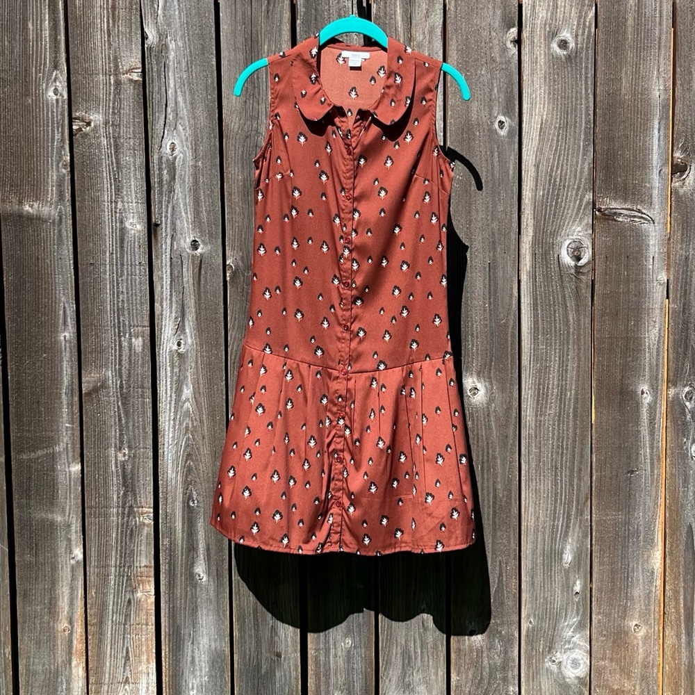 Bar III brown button down drop waist dress size XS